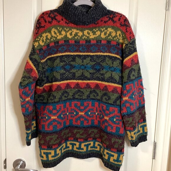 Heather Women's Chunky Knit Sweater Wool Blend Size M Colorful Turtleneck Warm - Picture 4 of 6